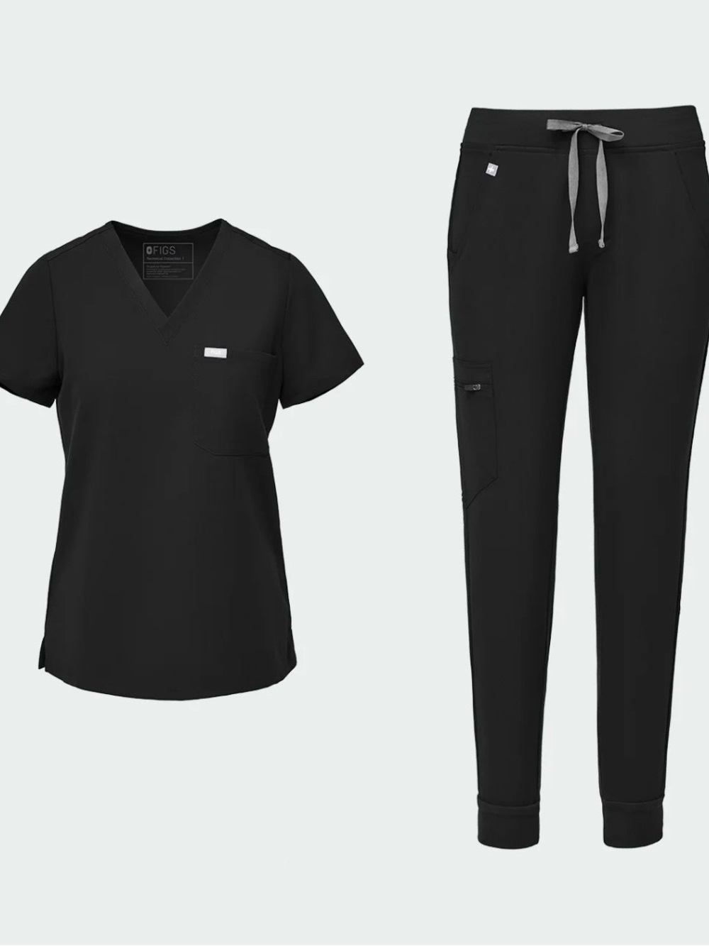 FIGS Women's Black V-Neck Scrub Top & Jogger Pant Set Size Small flaw